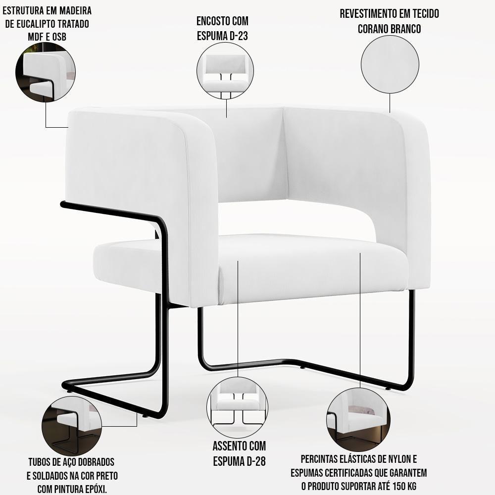 Poltrona Base De Aço Preto Corano Branco C-12 - 4