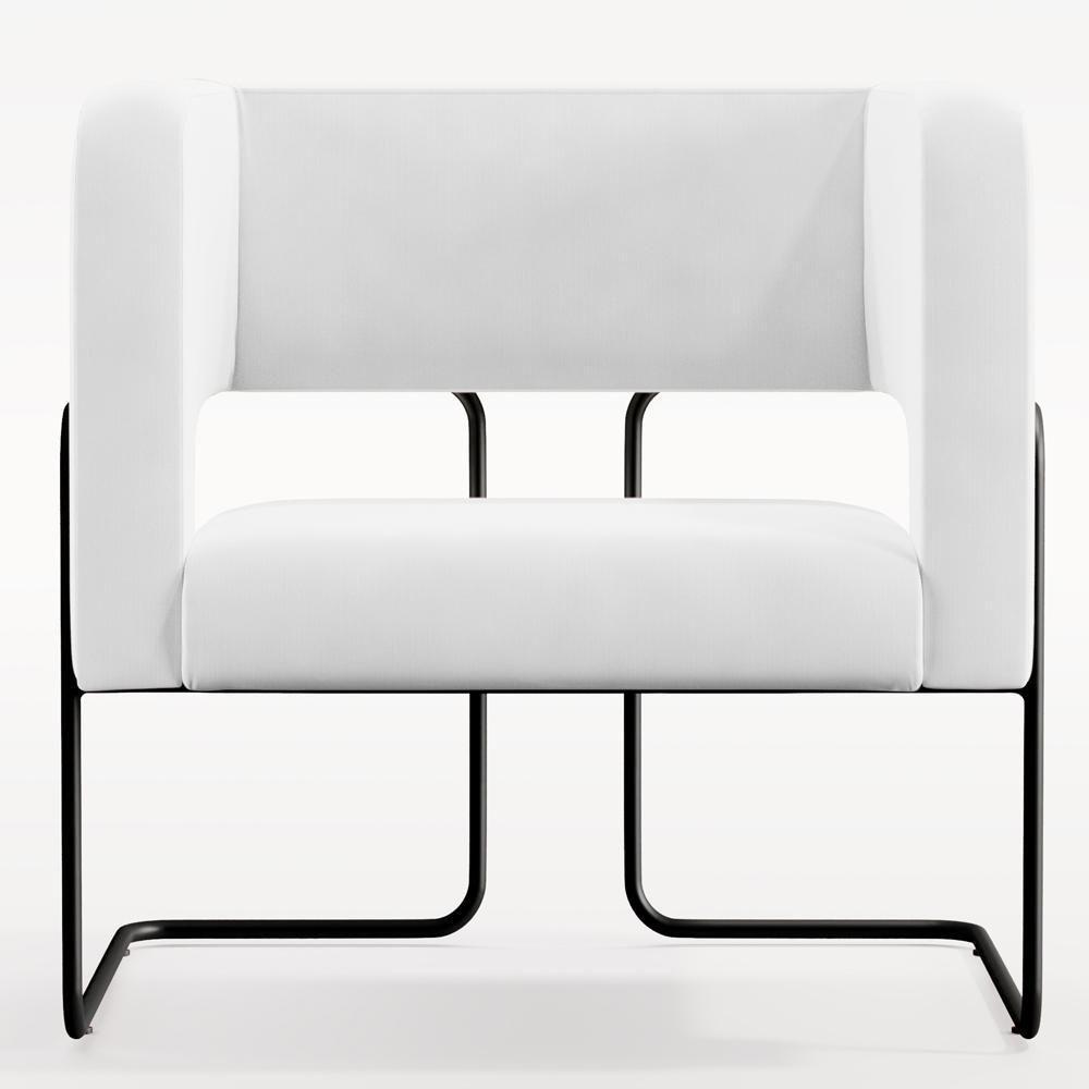Poltrona Base De Aço Preto Corano Branco C-12 - 5