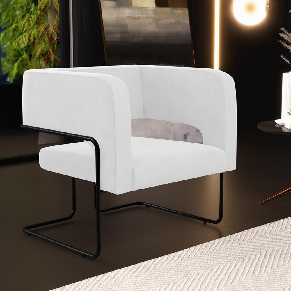 Poltrona Base De Aço Preto Corano Branco C-12 - 6