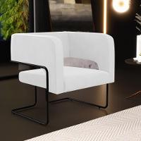 Poltrona Base De Aço Preto Corano Branco C-12 - 6