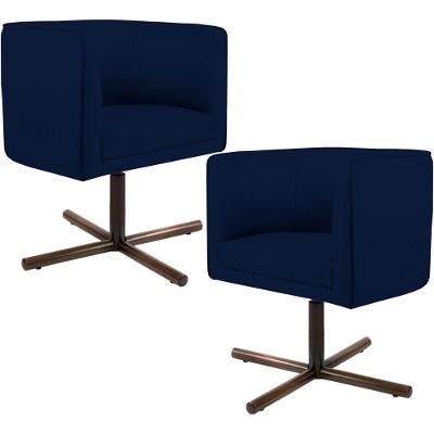 Kit 2 Poltronas Decorativas Giratória Betina D02 Veludo Azul Lyam Decor