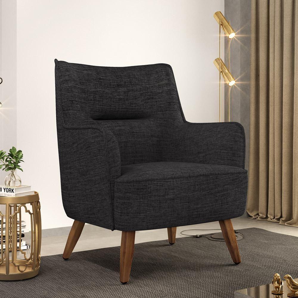 Poltrona Fixa Pés De Madeira Isabella Linho Chumbo D-465 - 9