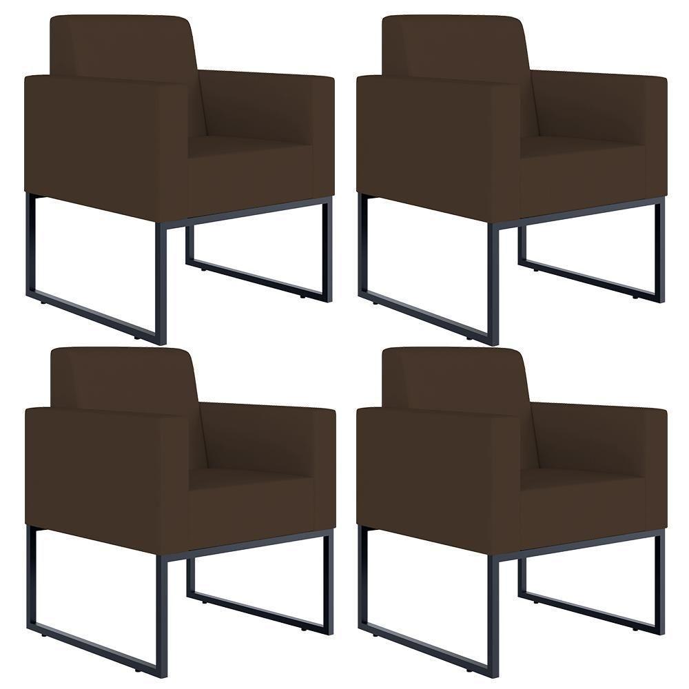 Kit 04 Poltronas Base Fixa De Metal Suede Marrom - 1