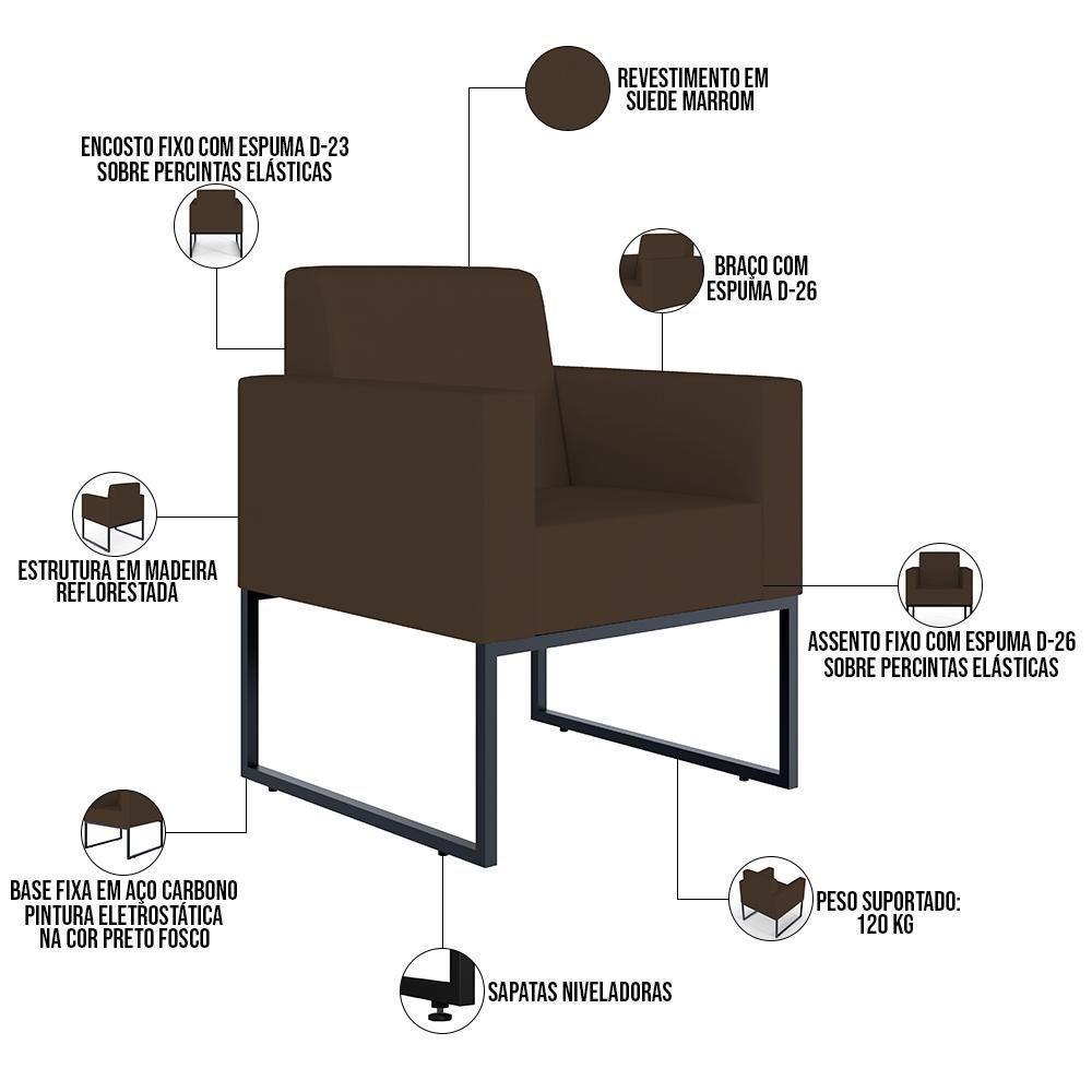 Kit 04 Poltronas Base Fixa De Metal Suede Marrom - 10