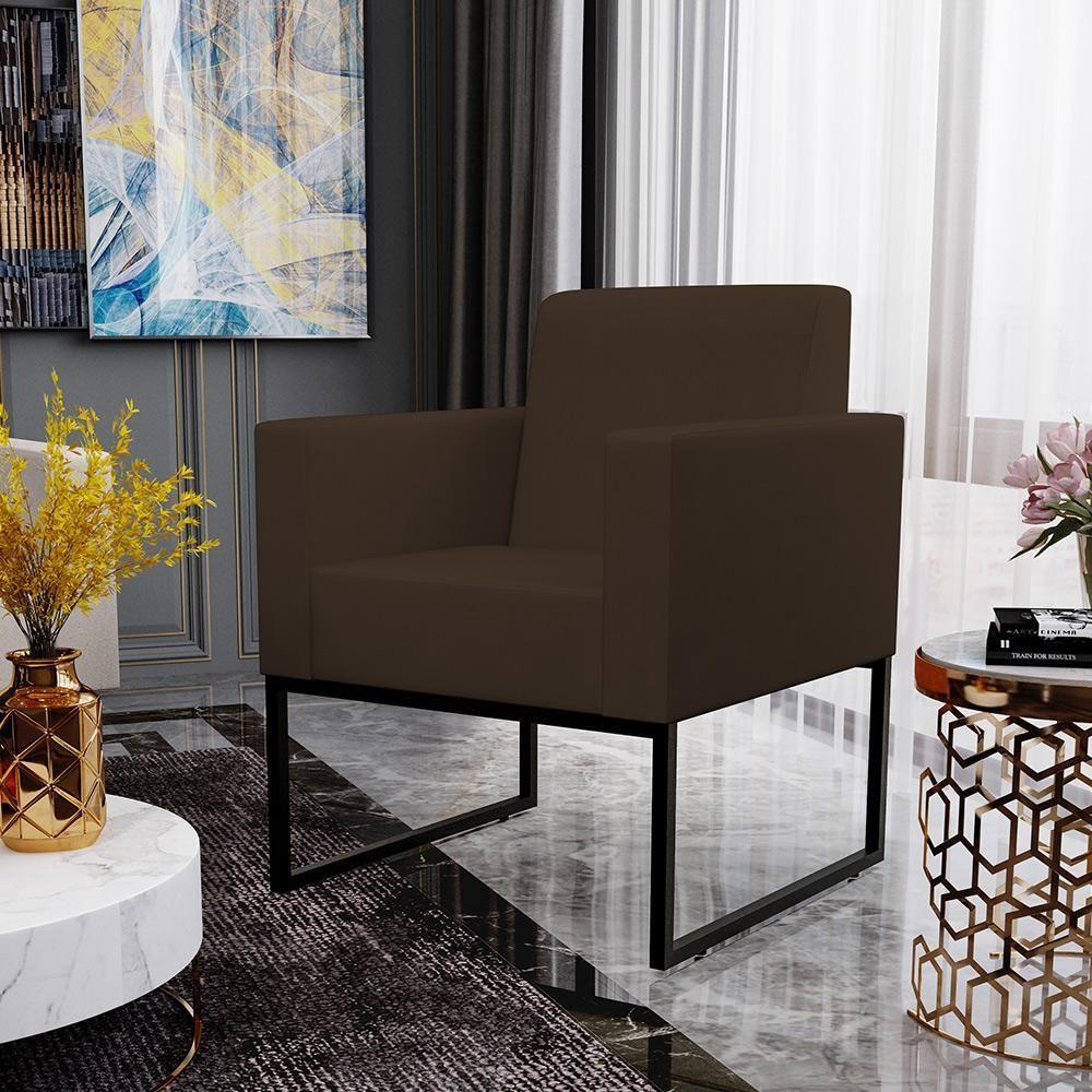 Kit 04 Poltronas Base Fixa De Metal Suede Marrom - 12