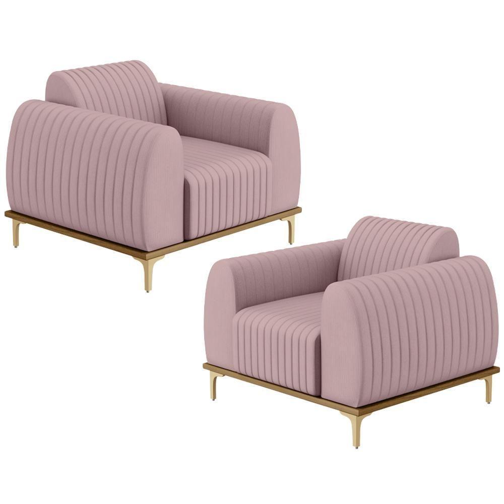 Kit 02 Poltronas E Pés D'Ouro Molino D02 Veludo Rosê C-305 - 1