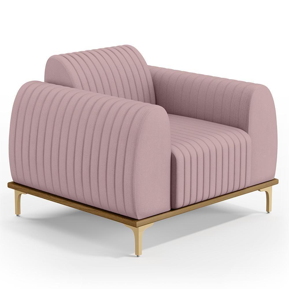 Kit 02 Poltronas E Pés D'Ouro Molino D02 Veludo Rosê C-305 - 7