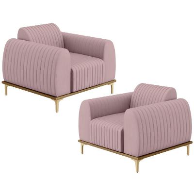 Kit 2 Poltronas Decorativas Molino D02 Veludo Rosê C-305 Rosê Lyam Decor
