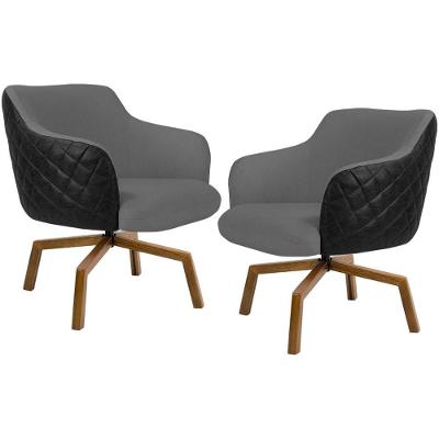 Kit 02 Poltronas Giratória Linho Cinza C-416 Corano Preto