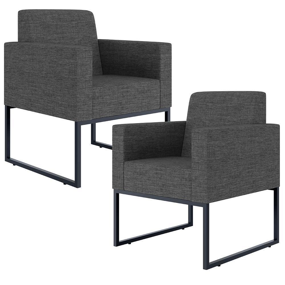 Kit 02 Poltronas Helô L02 Linho Cinza Escuro - 1