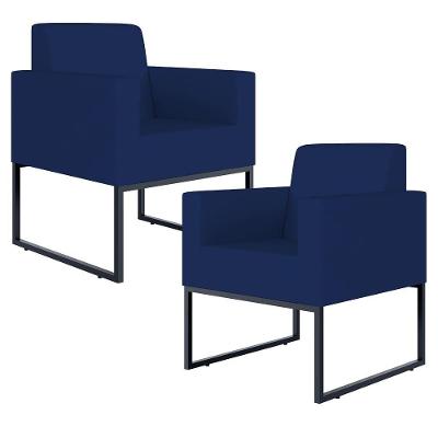 Kit 02 Poltronas Decorativas Helô L02 Suede Azul Marinho Lyam Decor
