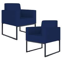 Kit 02 Poltronas Helô L02 Suede Azul Marinho - 1