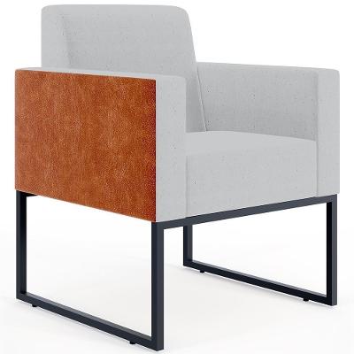 Poltrona Decorativa Helô L02 Base Fixa Metal Linho Cinza Couríssimo Camel Lyam Decor