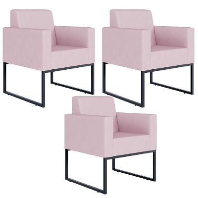 Kit 03 Poltronas Helô L02 Decorativas Suede Rosê Lyam Decor