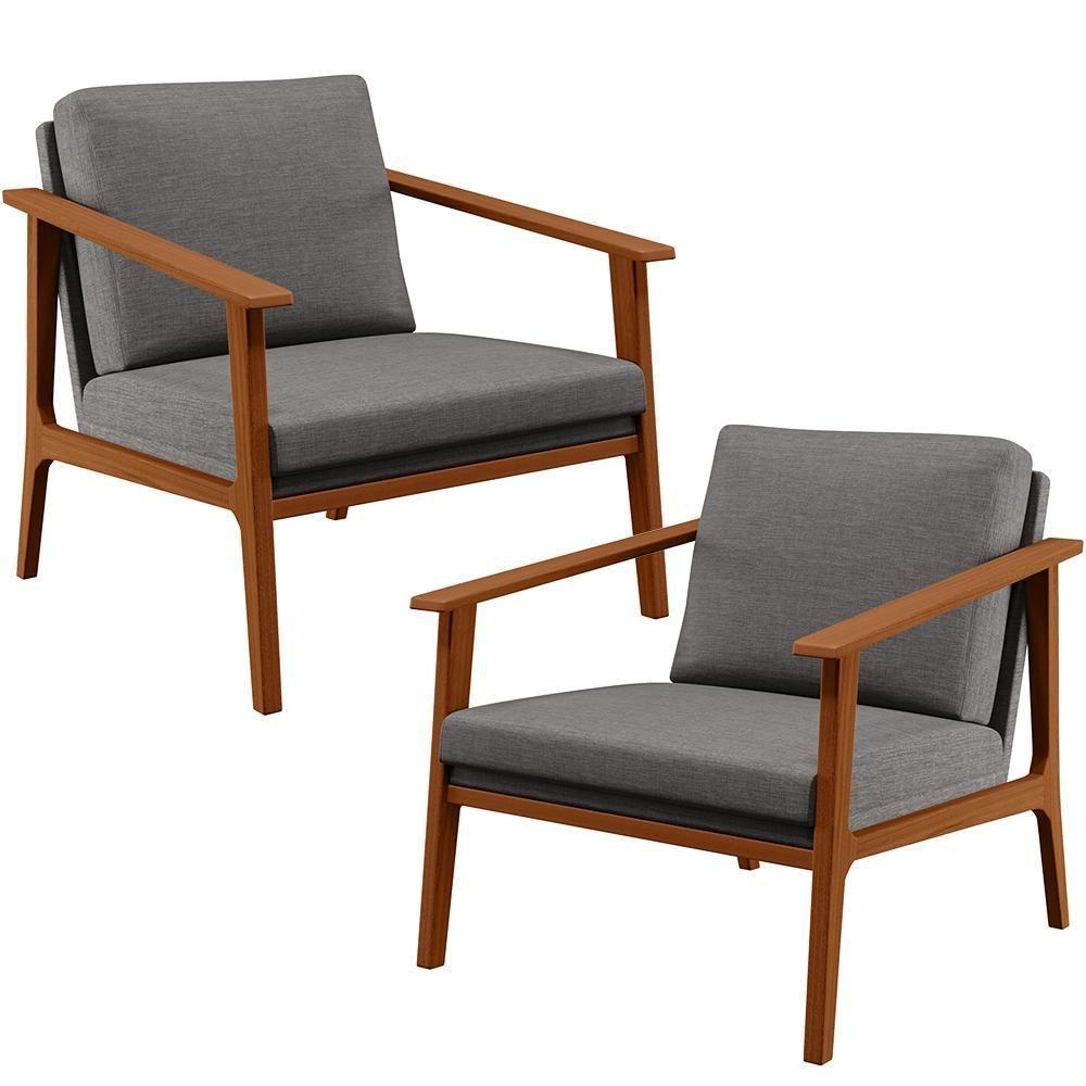 Kit 02 Poltronas Para Petra B04 Linho Cinza Escuro - 1