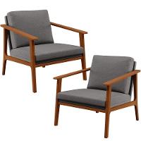 Kit 02 Poltronas Para Petra B04 Linho Cinza Escuro - 1