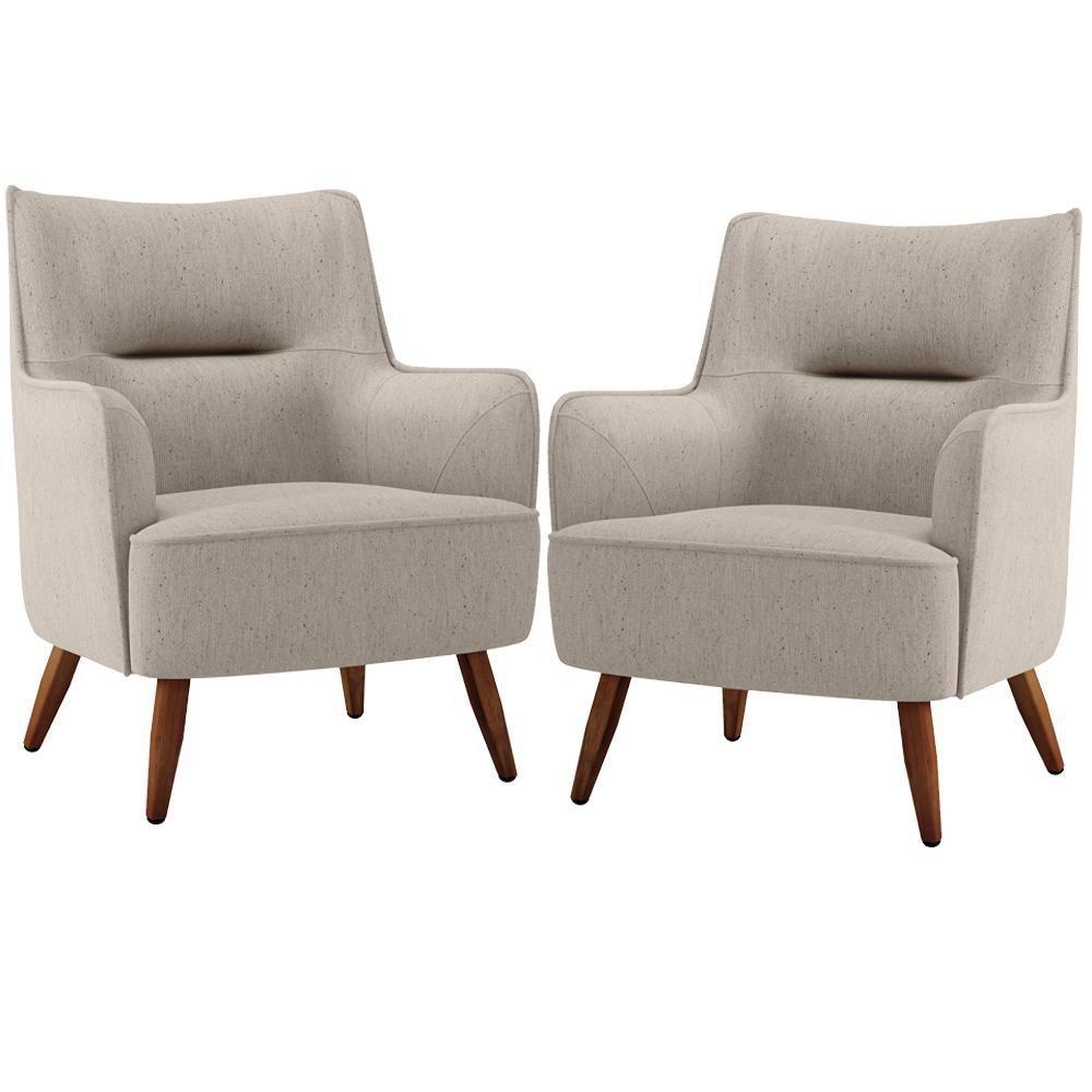 Kit 02 Poltronas Pés De Madeira Isabella D02 Bege C-107 - 1