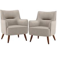 Kit 02 Poltronas Pés De Madeira Isabella D02 Bege C-107 - 1