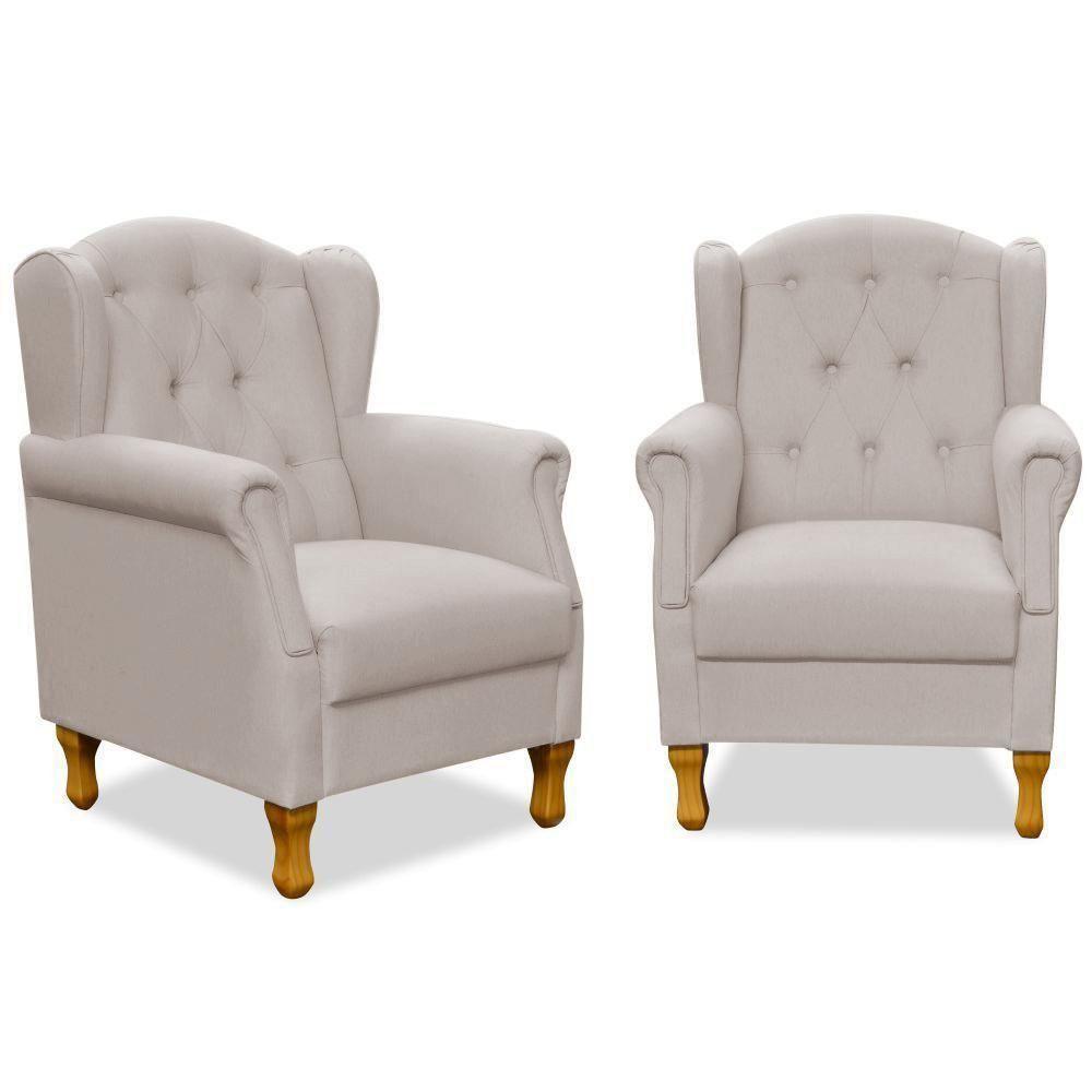 Kit 02 Poltronas Para Sala De Estar Yara P02 Linho Bege - 1