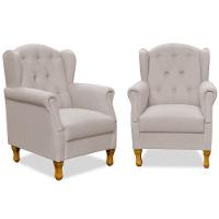 Kit 02 Poltronas Para Sala De Estar Yara P02 Linho Bege - 1