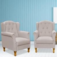 Kit 02 Poltronas Para Sala De Estar Yara P02 Linho Bege - 7