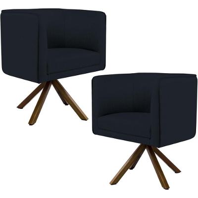 Kit 2 Poltronas Giratórias Betina D02 Veludo Preto C-300 Veludo Lyam Decor