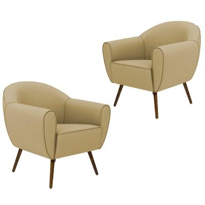 Kit 2 Poltronas Nina D02 Decorativas Pés Palito Veludo Liso Bege Lyam Decor