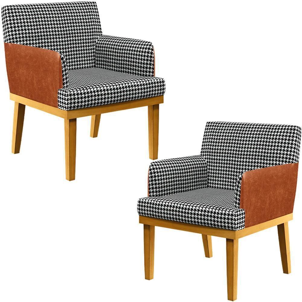 Kit 02 Poltronas Beatriz W01 Suede Pied Poule Camel - 1