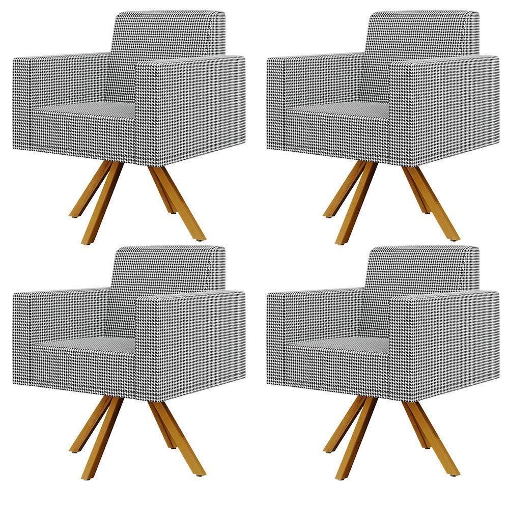 Kit 04 Poltronas Base Giratória De Madeira Pied Poule - 1