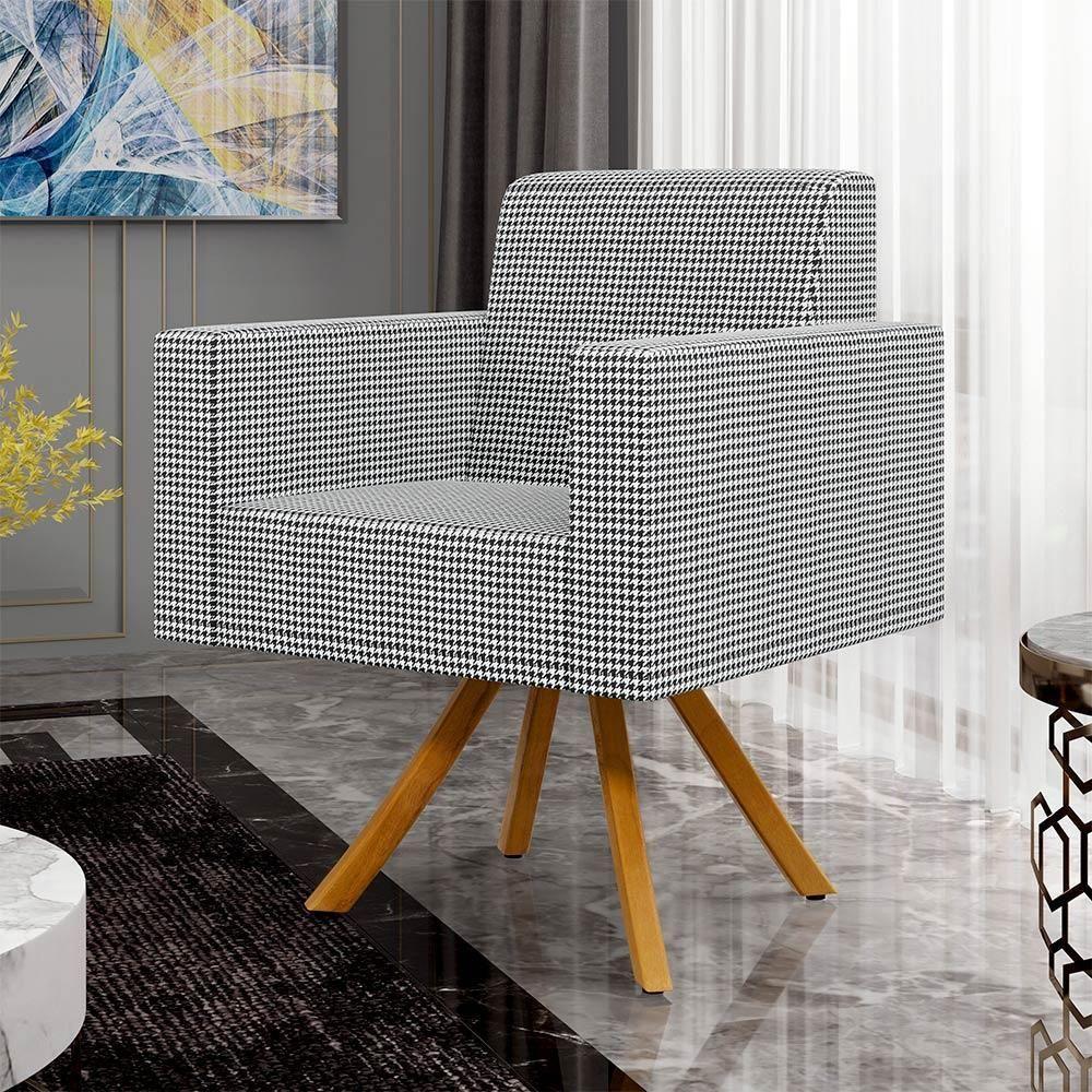 Kit 04 Poltronas Base Giratória De Madeira Pied Poule - 8