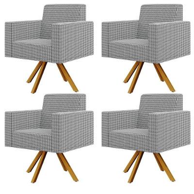 Kit 04 Poltronas Base Giratória De Madeira Pied Poule