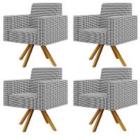 Kit 04 Poltronas Base Giratória De Madeira Pied Poule - 1