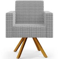 Kit 04 Poltronas Base Giratória De Madeira Pied Poule