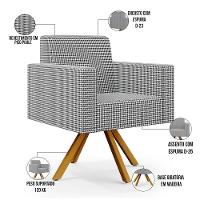 Kit 04 Poltronas Base Giratória De Madeira Pied Poule - 6