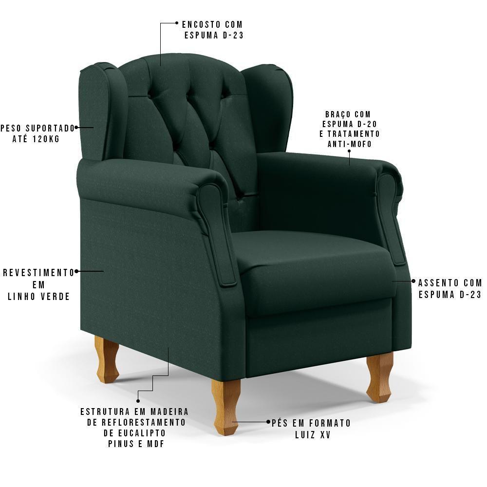 Kit 02 Poltronas Yara P02 Linho Verde Musgo - 6