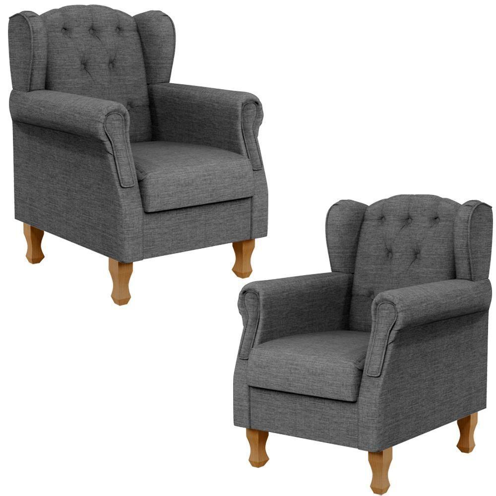 Kit 02 Poltronas Yara P02 Linho Cinza Escuro - 1