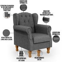 Kit 02 Poltronas Yara P02 Linho Cinza Escuro - 11