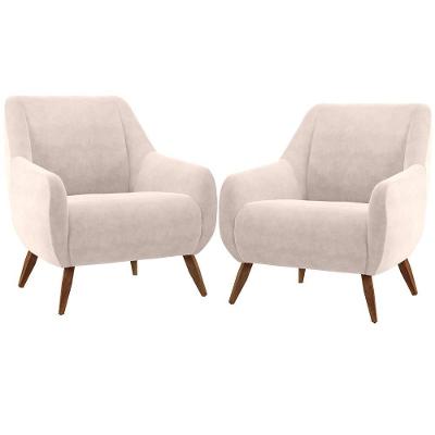 Kit 2 Poltronas Paloma D02 Decorativa Fixa Veludo Bege Lyam Decor