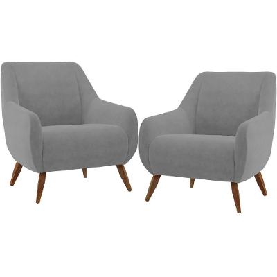 Kit 2 Poltronas Paloma D02 Fixa Veludo Cinza Lyam Decor