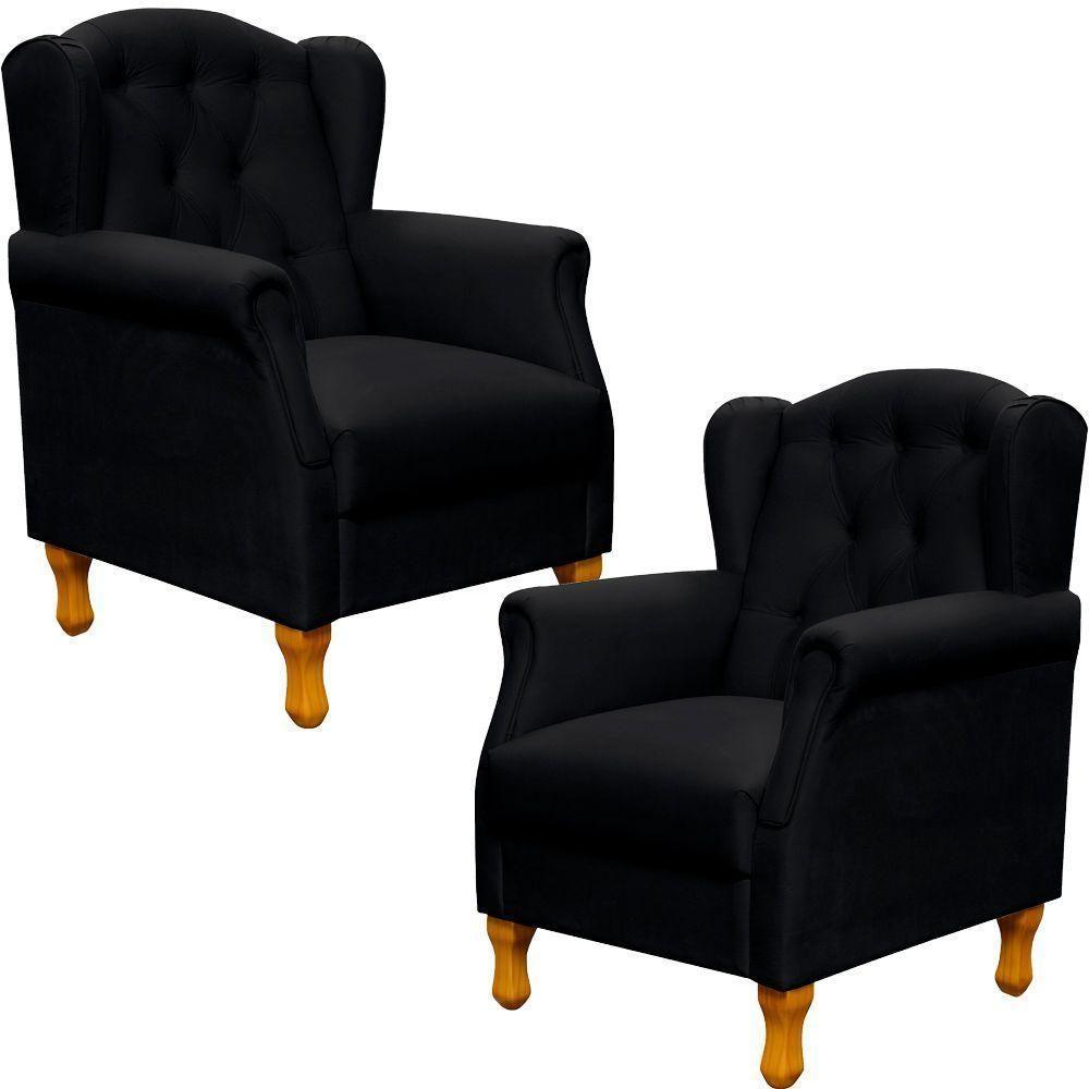 Kit 02 Poltronas Para Sala De Estar Yara P02 Corino Preto - 1