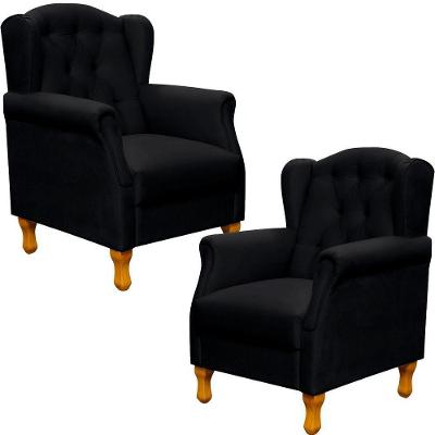 Kit 2 Poltronas Para Sala De Estar Yara P02 Corino Preto Lyam Decor