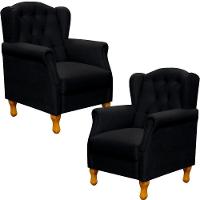 Kit 02 Poltronas Para Sala De Estar Yara P02 Corino Preto - 1