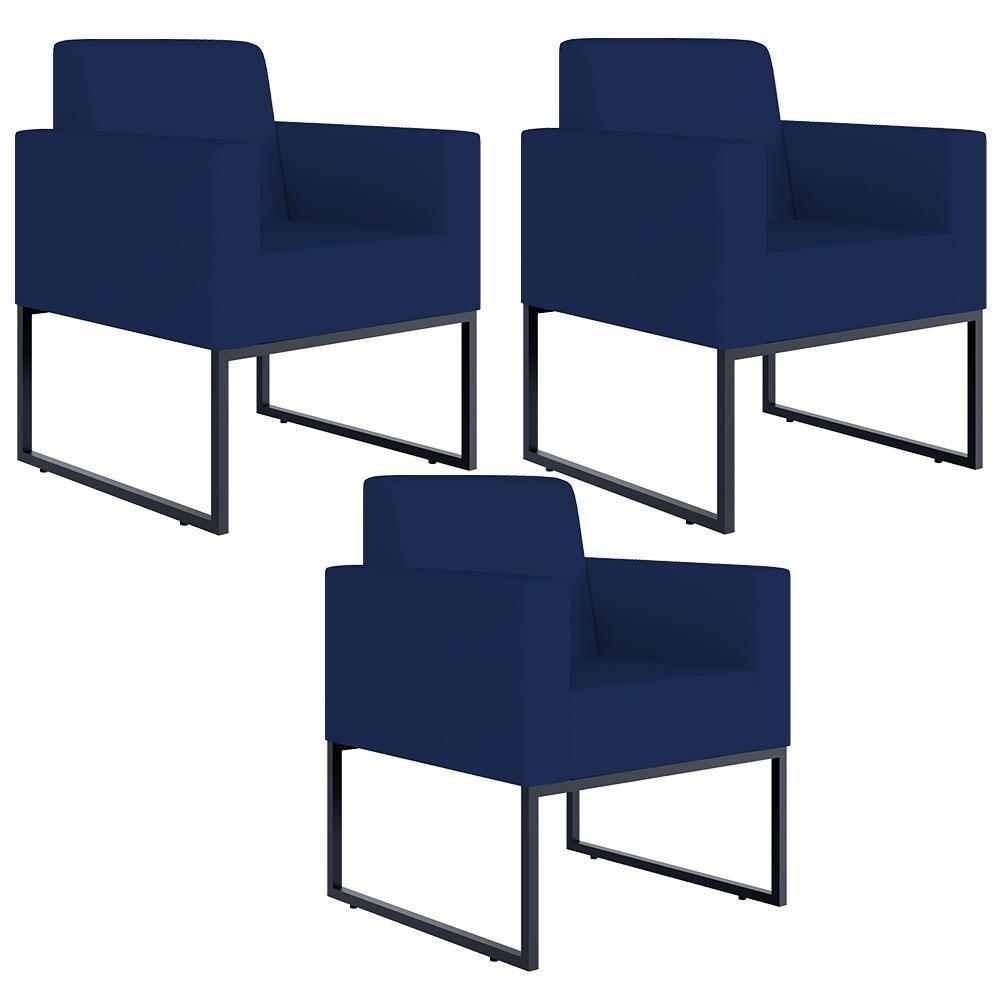 Kit 03 Poltronas Helô L02 Suede Azul Marinho - 1