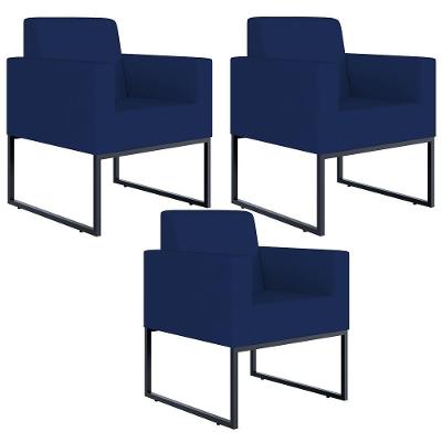 Kit 3 Poltronas Decorativas Helô L02 Suede Azul Marinho Lyam Decor