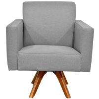 Poltrona Giratória Base De Madeira Linho Cinza Escuro - 2