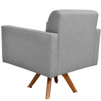 Poltrona Giratória Base De Madeira Linho Cinza Escuro - 3