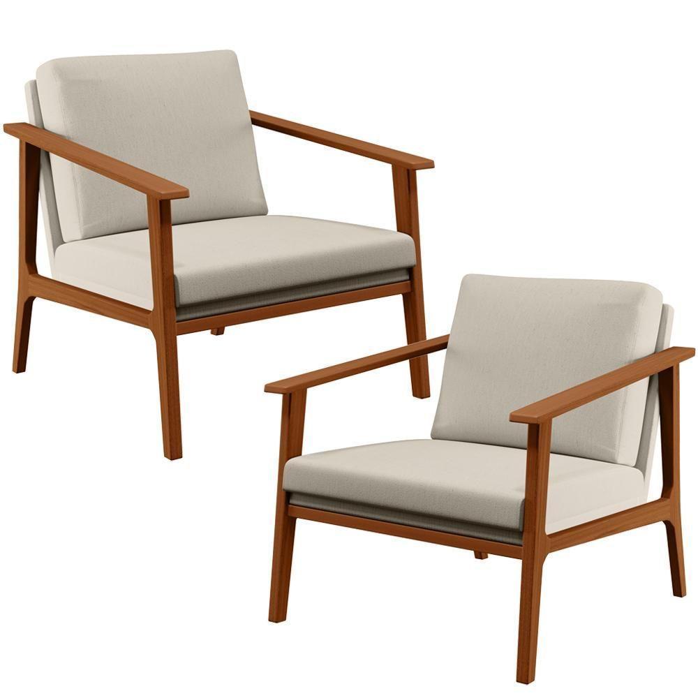 Kit 02 Poltronas Para Sala De Estar Petra B04 Linho Cru - 1