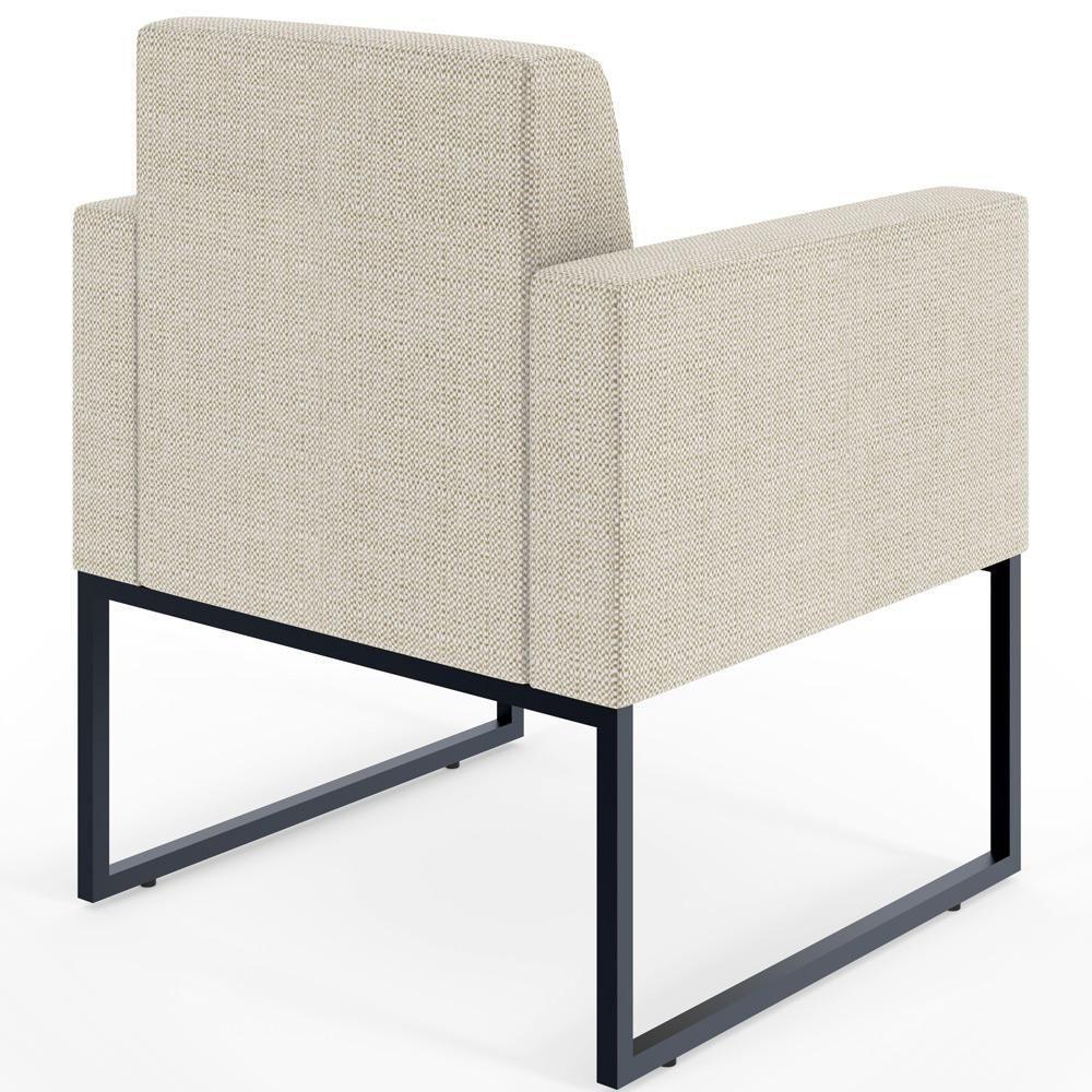 Kit 03 Poltronas Base Fixa Metal Helô L02 Linho Champagne - 4