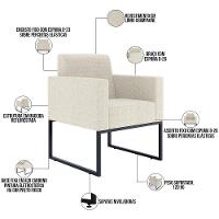 Kit 03 Poltronas Base Fixa Metal Helô L02 Linho Champagne - 8