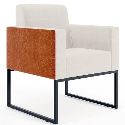 Poltrona Decorativa Helô L02 Base Fixa De Metal Linho Cru Courino Bege Caramelo Preto Lyam Déc